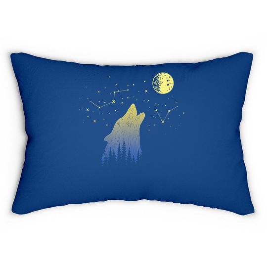 Wolf Howling At Stars Constellations And Moon Lumbar Pillow