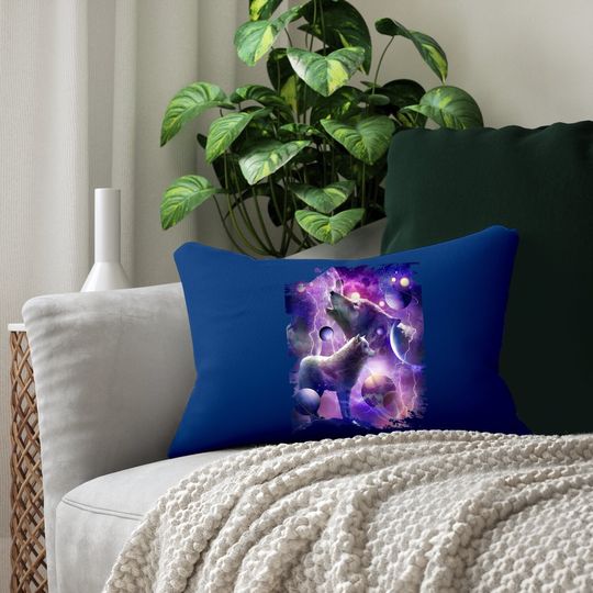 Cosmic Wolf Howling At Moon In Spacet Lumbar Pillow