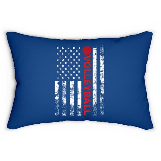 Volleyball Vintage Usa American Flag Lumbar Pillow