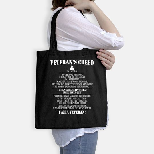 Veteran's creed I'm a veteran Bags