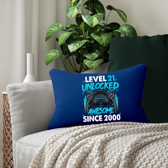Level 21 Unlocked Awesome Since 2000 21st Birthday Lumbar Pillow
