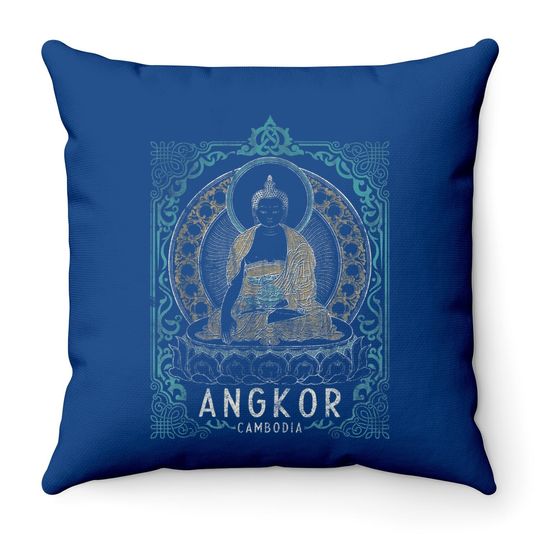 Angkor Cambodia Teal Gold Buddha Throw Pillow