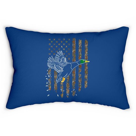 Duck Hunter American Flag Waterfowl Hunting Camouflage Lumbar Pillow