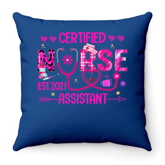 Certified Nurse Assistant Est 2021 Cna Nursing Aide Leopard Throw Pillow