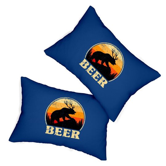 Bear Deer Funny Beer Vintage St Patricks Day Lumbar Pillow