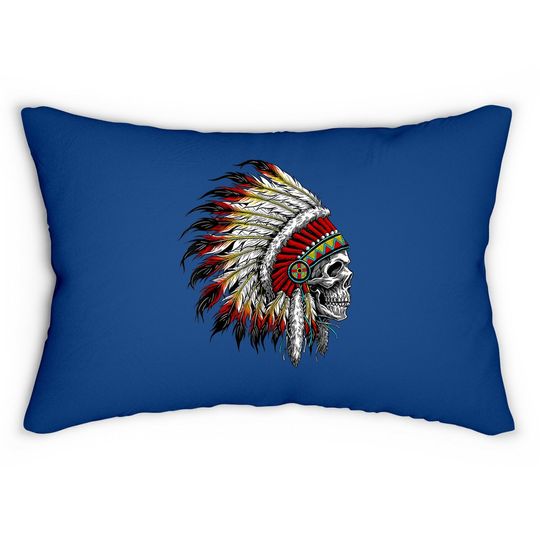 Native American Indian Chief Skull Motorcycle Headdress Lumbar Pillow
