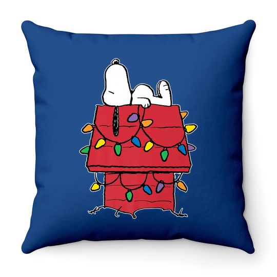 Peanuts Snoopy Doghouse Christmas Lights Throw Pillow