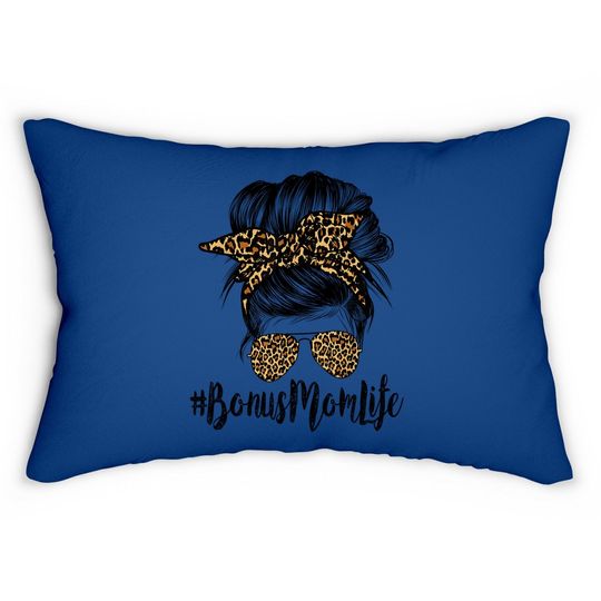Bonus Mom Life Hair Bandana Glasses Leopard Mother's Day Lumbar Pillow