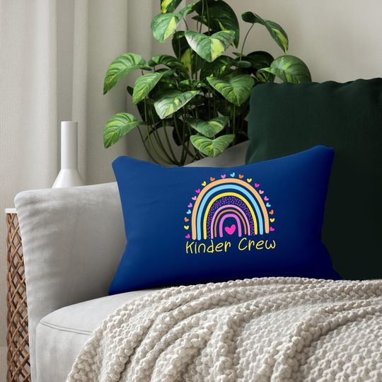 Kinder Crew Kindergarten Teacher Rainbow Heart Lumbar Pillow