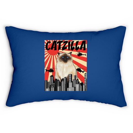 Retro Japanese Catzilla Himalayan Cat Lumbar Pillow
