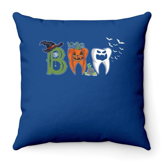 Boo Dentist Pumpkin Costume Dental Assistant Halloween Throw Pillow