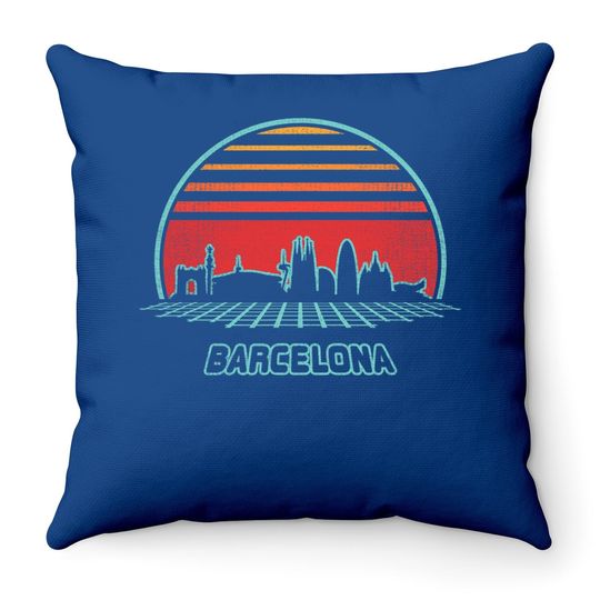 Barcelona City Skyline Retro 80s Style Souvenir Gift Throw Pillow