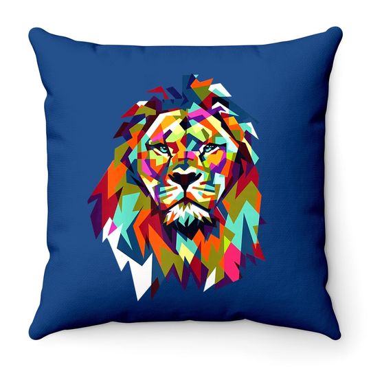Cool Leo Star Sign Geometric African Animal Cat Lion Face Throw Pillow