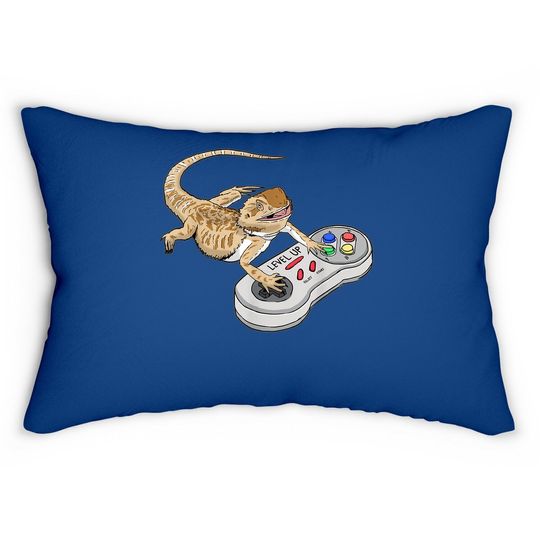 Bearded Dragon Playing Video Game Reptiles Pagona Gamers Lumbar Pillow