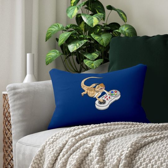 Bearded Dragon Playing Video Game Reptiles Pagona Gamers Lumbar Pillow
