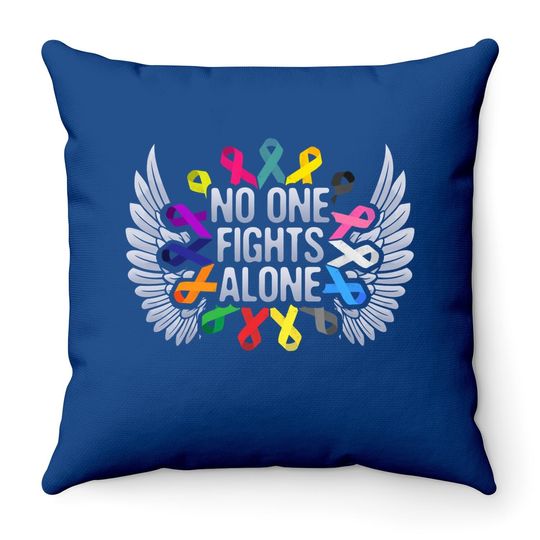 No One Fights Alone Multicolor Ribbon For Cancer Awareness Throw Pillow