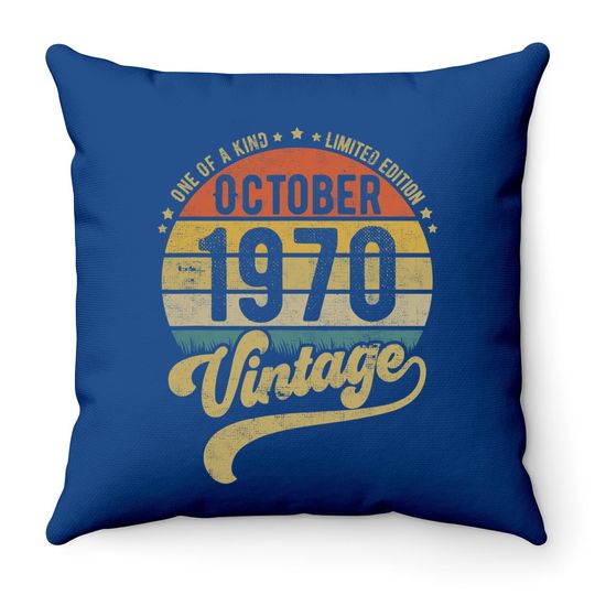 Reto Vintage 50th Birthday Born In October 1970 Throw Pillow