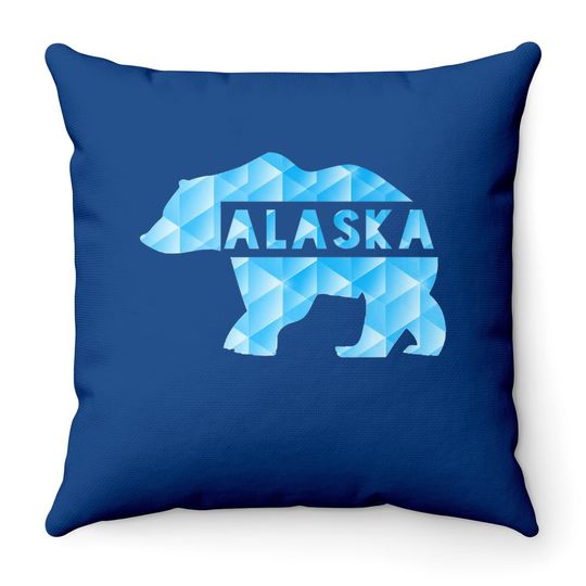 Alaska State Pride Proud Alaskan Blue Grizzly Throw Pillow