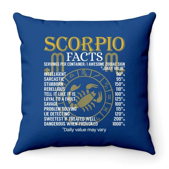 Scorpio Facts Zodiac Sign Throw Pillow