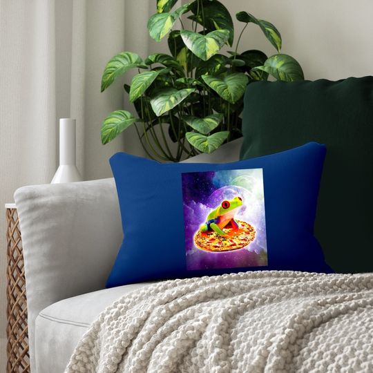 Red Eye Tree Frog Riding Pizza In Space Lumbar Pillow
