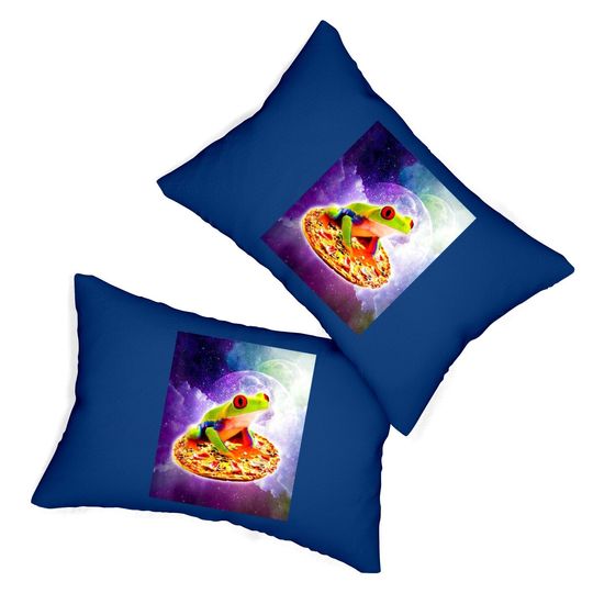 Red Eye Tree Frog Riding Pizza In Space Lumbar Pillow