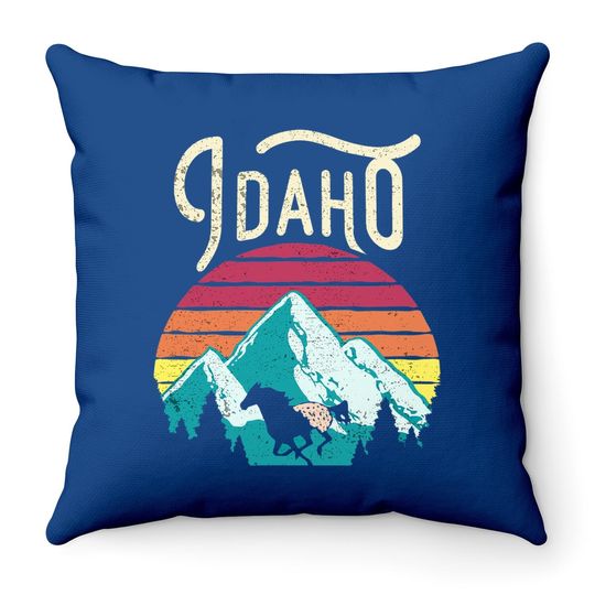 Retro Idaho Mountains Outdoor Wildlife Throw Pillow