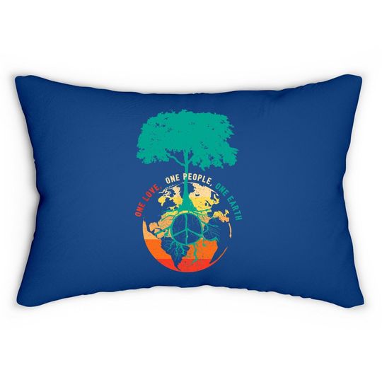 World Peace Tree Love People Earth Day 60s 70s Hippie Retro Lumbar Pillow