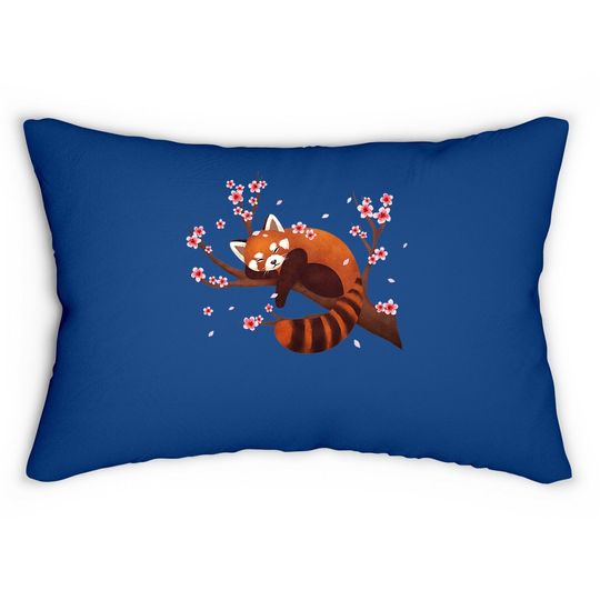 Vintage Red Panda Japanese Cherry Blossom Flower Lumbar Pillow