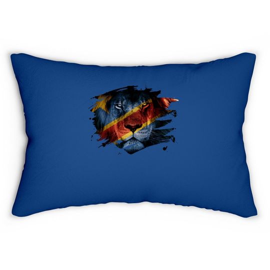 Dr Congo Flag And African Lion Picture Congolese Pride Lumbar Pillow
