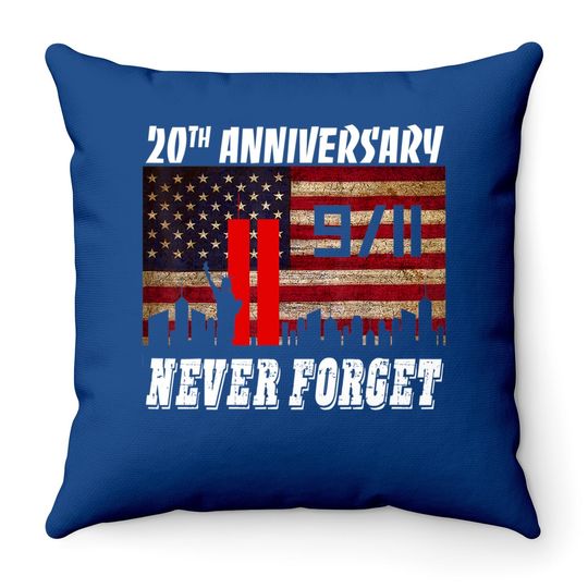 Never Forget 9-11 20th Anniversary Patriot Day Throw Pillow