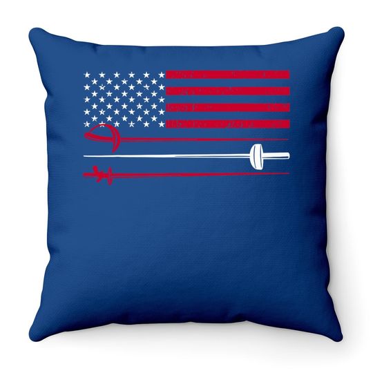 Fencing American Flag Sabers Usa Gift Throw Pillow
