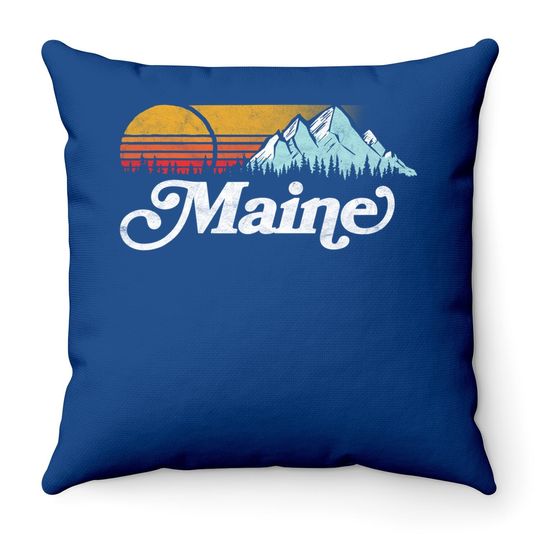 Retro Vibe Maine Vintage Mountains & Sun Throw Pillow