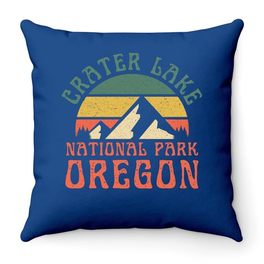 Crater Lake National Park Oregon Mountains Retro Sunset Throw Pillow