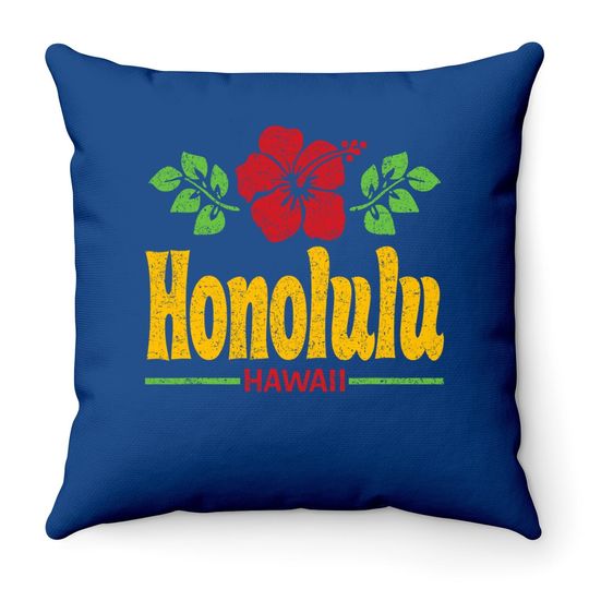 Honolulu Hawaii Flowers Distressed Color Print Throw Pillow