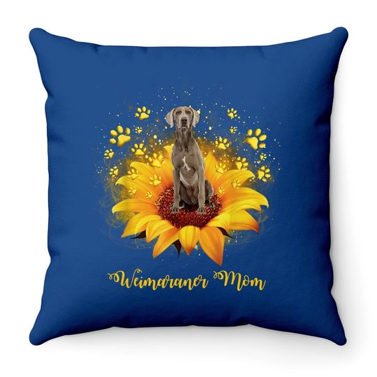 Weimaraner Mom Sunflower With Dog Paw Throw Pillow