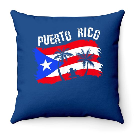 Distressed Style Puerto Rico Frog Throw Pillow