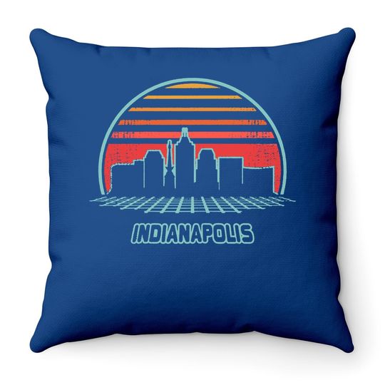 Indianapolis City Skyline Retro 80s Style Souvenir Gift Throw Pillow