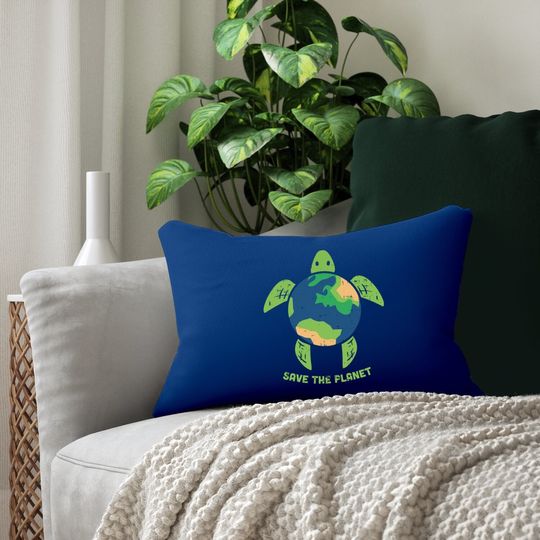 Save The Planet Earth Day Environment Turtle Recycle Ocean Lumbar Pillow