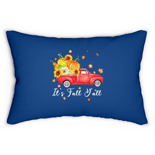 It's Fall Y'all Farm Truck Pumpkins Sunflower Maple Autumn Lumbar Pillow