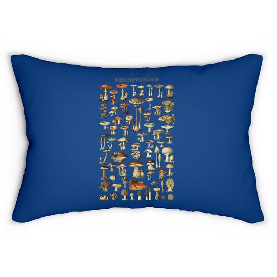 Mushroom Lumbar Pillow, Vintage Mushroom Illustration, Morel Hunter Lumbar Pillow