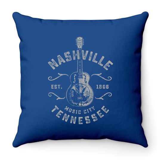 Nashville Music City Usa Vintage Throw Pillow