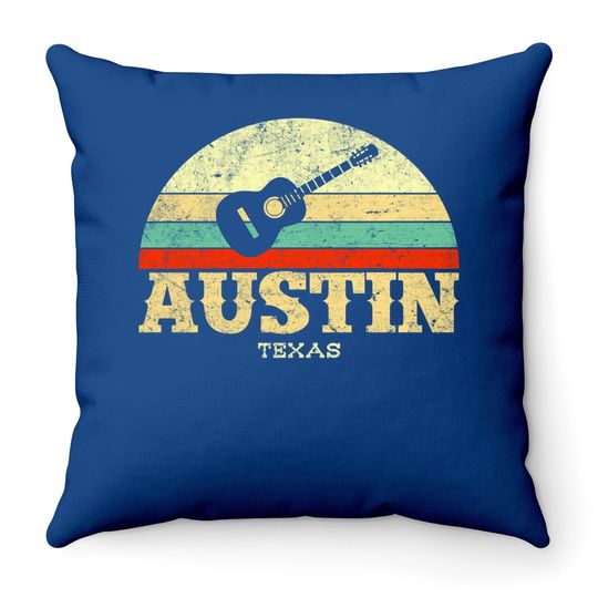 Retro Austin Texas Guitar Throw Pillow
