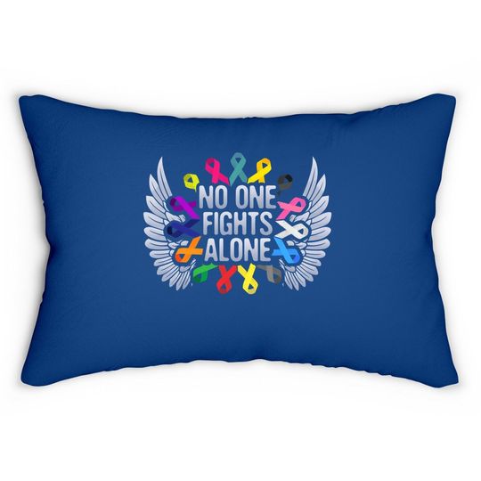 No One Fights Alone Multicolor Ribbon For Cancer Awareness Lumbar Pillow