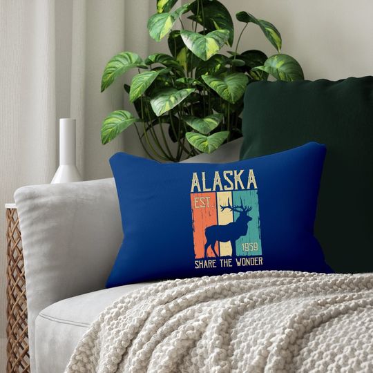 Vintage Sports Design Alaskan Elk For Alaska Day Lumbar Pillow