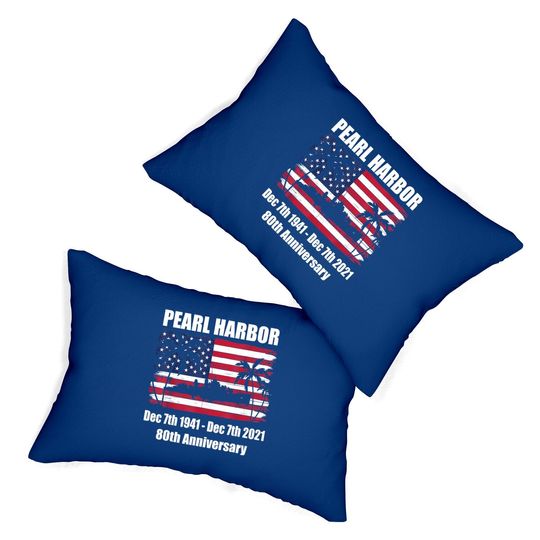 Vintage Pearl Harbor 80th Anniversary Flag Lumbar Pillow