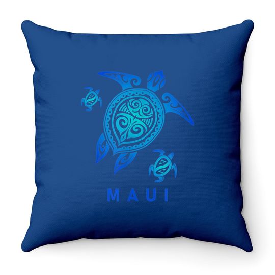 Maui Hawaii Sea Blue Tribal Turtle Throw Pillow