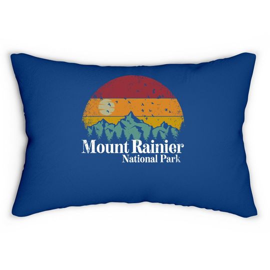 Mount Rainier National Park Retro Style Hiking Vintage Lumbar Pillow
