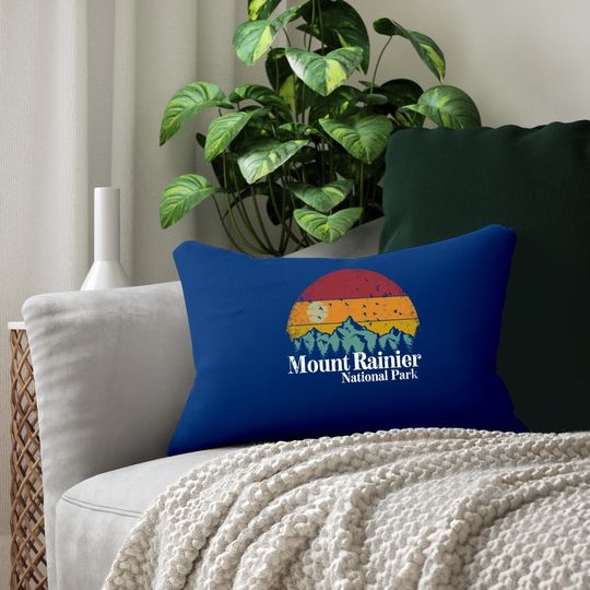 Mount Rainier National Park Retro Style Hiking Vintage Lumbar Pillow
