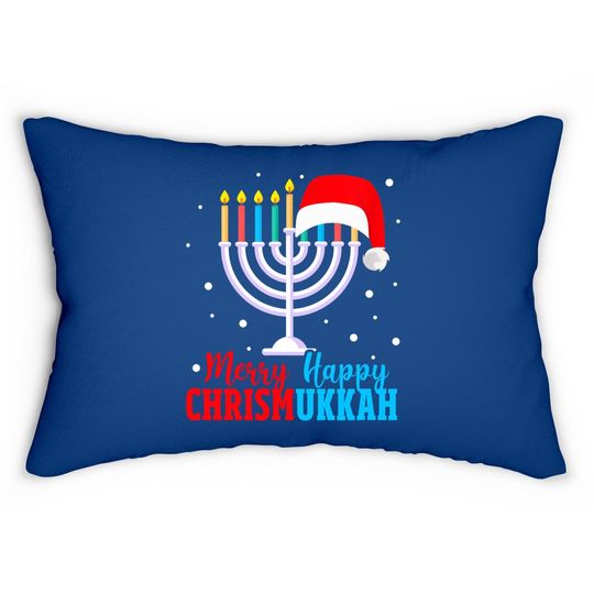 Hanukkah Christmas Merry Happy Chrismukkah Jewish Lumbar Pillow