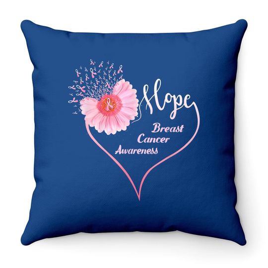 Faith Hope Love Heart Breast Cancer Awareness Pink Daisy Throw Pillow